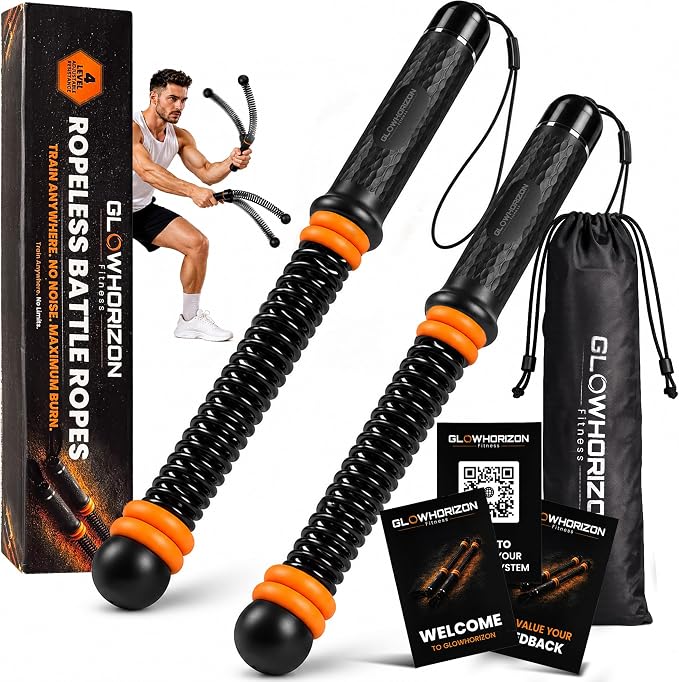 Ropeless Battle Ropes, Cordless Battle Ropes with 8 Removable Weight Rings, Portable Battle Rope Sticks for Home Gym HIIT Workouts