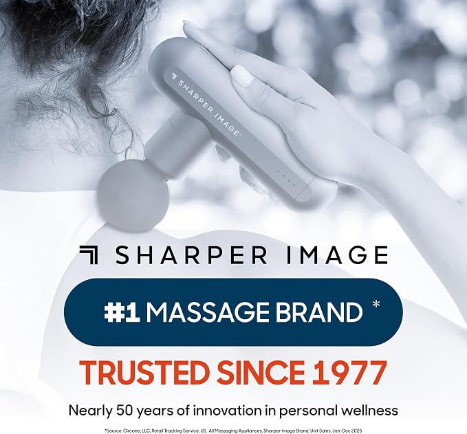 Sharper Image Powerboost Move Aero [New 2026 Version] Mini Deep Tissue Percussion Massage Gun| Muscle Recovery & Pain Relief Massage Tool| Full Body Back & Shoulder Massager| Travel Gift for Men Women