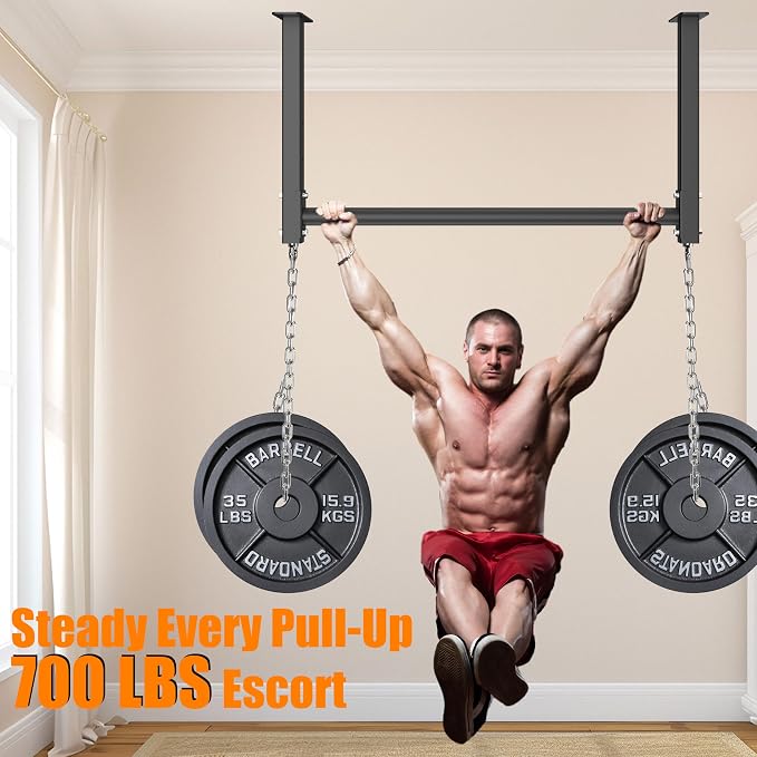 Ceiling Mounted Pull Up Bar, Heavy Duty 700 LBS Multi Grip Pull Up Bars, 16"/24" Rafter Chin Up Bar, Ceiling Joist for Garage/Gym/Basement with Comfortable Grip & Round Anchors, Easy to Install