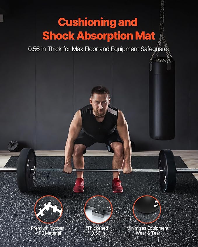 VEVOR 0.56Inch 48sq.ft 12 Tiles Gym Flooring for Home Gym, Rubber Top with High Density EVA Foam, 24 x 24In Gym Floor Exercise Equipment Mats, Interlocking Gym Mats, Puzzle Workout Mats, Black & White | Rubber Top with High Density EVA Foam, 24 x 24in ...