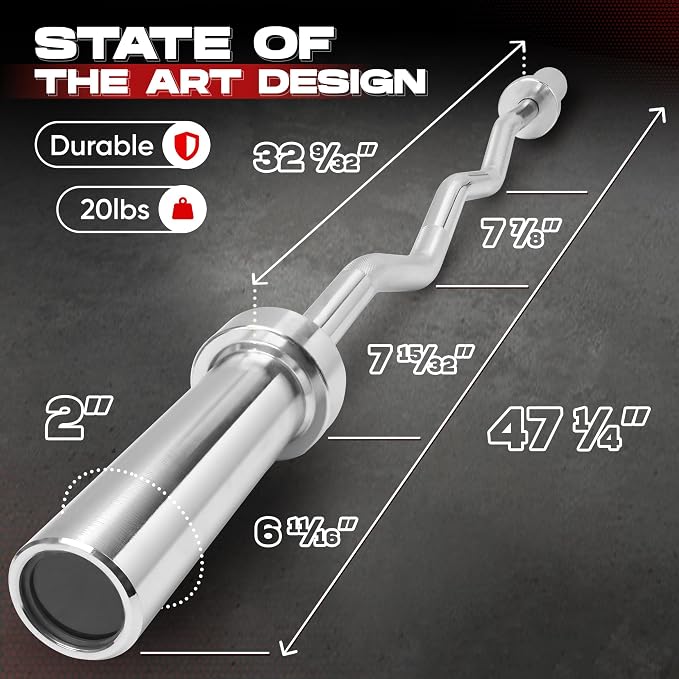Yes4All Standard Straight Barbell 60" & EZ Curl Bar 47", Capacity 200 to 480 LB, Weight Bar 1" to 2" Diameter - Star Lock Collars, Rubber Ring, Barbell Spins Included for Deadlifts & Squats