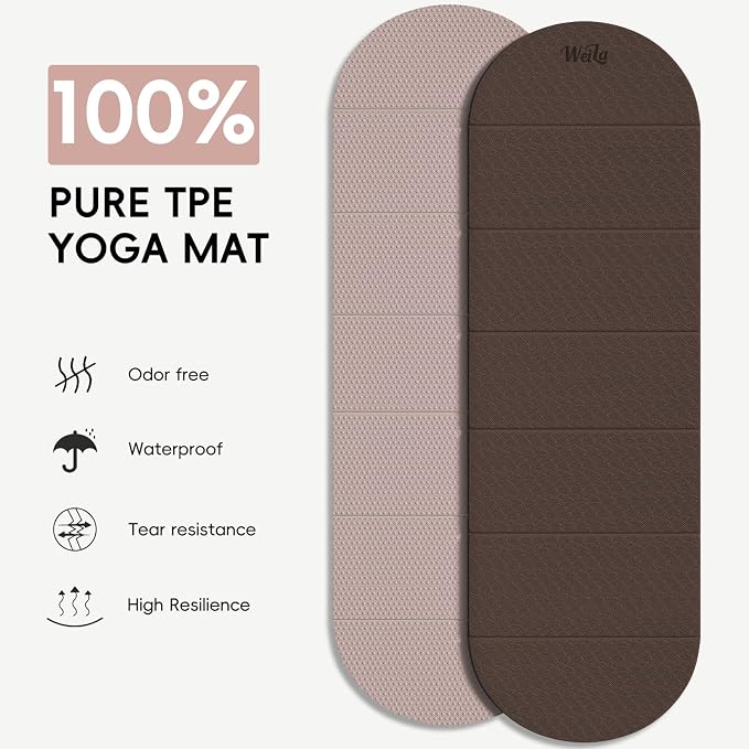Foldable Yoga Mat 10mm Thick TPE, Double-Sided Textured Non-Slip Dual-Color Mat, 7-Fold Portable for Yoga, Pilates, Floor Workouts, Home Gym & Travel, 75"x26"