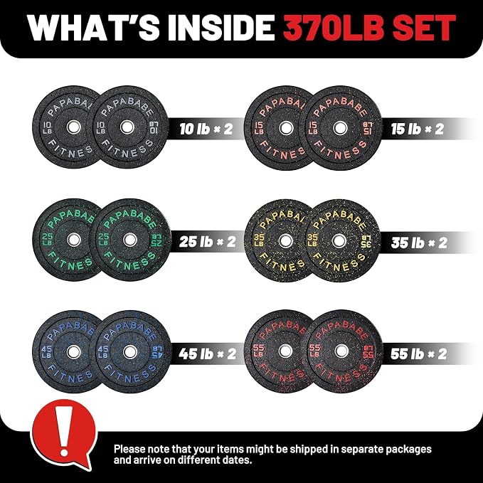 2" Bumper Plates Set Olympic Weight Plates for Barbell Strength Training | Papababe 2Inch Weights Plates Set, Floor Protective Plates, 20-600lbs Rubber Bumper Plates for Weightlifting, Bench Press