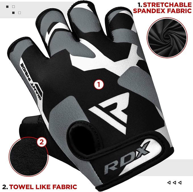 RDX Weight Lifting Gloves Gym Fitness Workout, Anti Slip Padded Palm Elasticated Strength Training Equipment Men Women Half Finger Exercise Bodybuilding Calisthenics Cycling Rowing Climbing