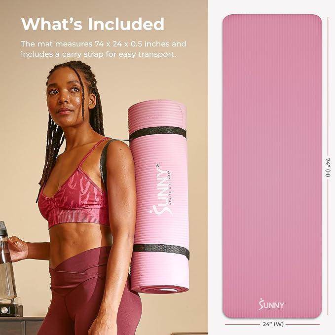Sunny Health & Fitness Exercise Yoga Mats - Non-Slip Support for Home & Gym