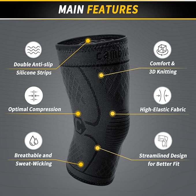 CAMBIVO 2 Pack Knee Brace, Knee Compression Sleeve Support for Men and Women, Knee Pads for Running, Hiking, Meniscus Tear, Arthritis,Joint Pain Relief (Black,Small)