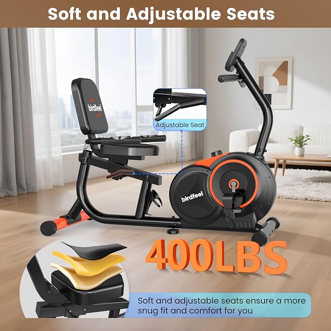 Recumbent Exercise Bike for Home,Recumbent Stationary Bikes for Adults & Seniors,Load Capacity of 400 pounds,Equipped with 16 Adjustable Gears, and Soft Adjustable Seats