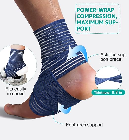 Foot & Ankle Brace 2 Pack, Adjustable Compression Wrap for Men & Women – Helps with Sprains, Plantar Fasciitis, Achilles Tendonitis, Arthritis, Running, Sports, Gym – Fits in Shoes (Navy Blue)