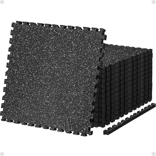 AIRHOP 0.79'' Extra-Thick 24 Sq Ft Rubber Top Gym Flooring for Home Gym | 6 Tiles, High Density EVA Foam, Waterproof & Non-Slip Rubber, Interlocking Puzzle Mats, Heavy Duty Floor Protection, 24"x24"
