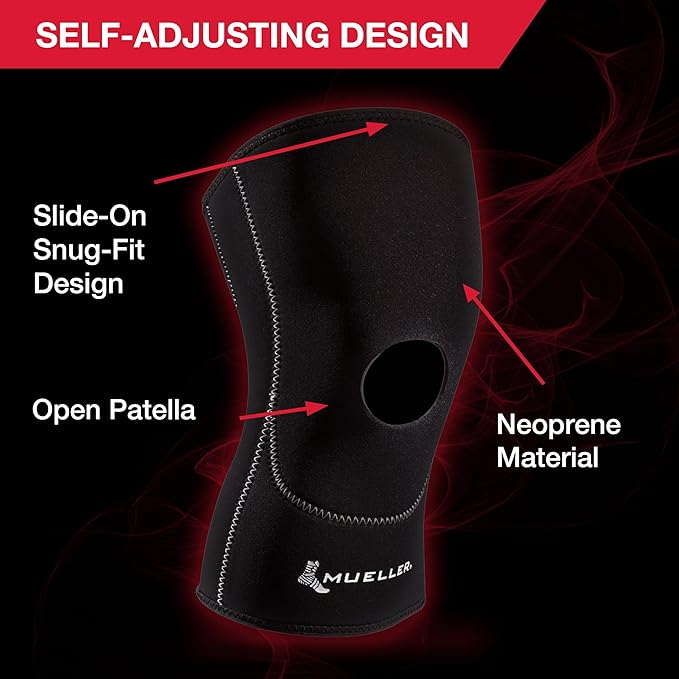 MUELLER Sports Medicine Open Patella Knee Sleeve, Knee Pain Relief Support for Men and Women, Ideal for Arthritis, Sprains, Black