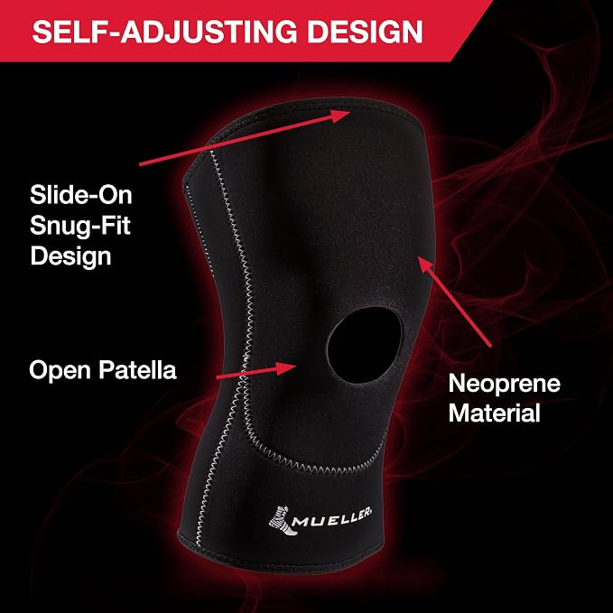 MUELLER Sports Medicine Open Patella Knee Sleeve, Knee Pain Relief Support for Men and Women, Ideal for Arthritis, Sprains, Black