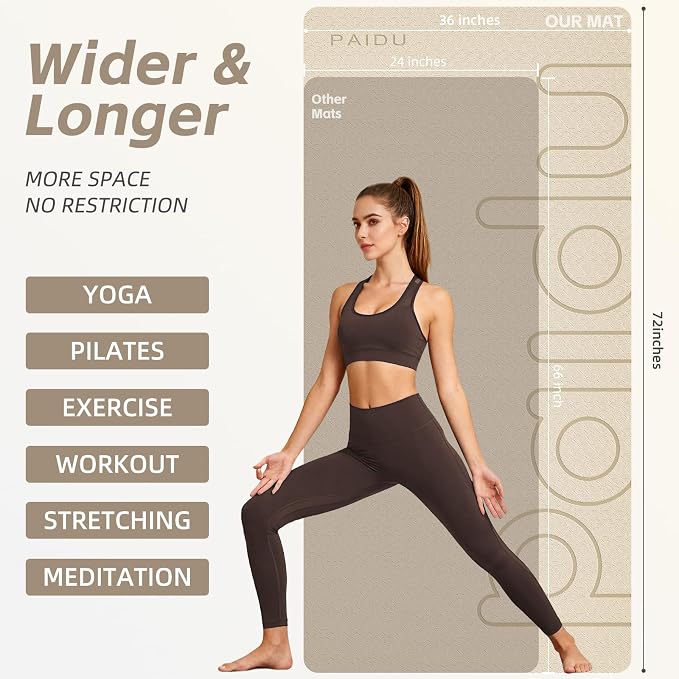 PAIDU Large Yoga Mat, 72"x36"x2/5" POE Non-Slip Exercise Mat | 10MM Thick, POE, non‑slip, ideal for home gym, yoga, pilates, fitness & floor use
