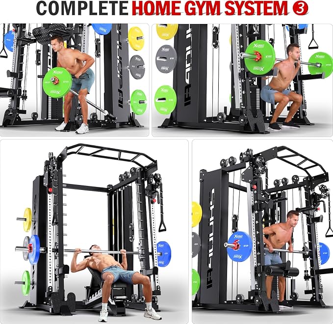 XGSW Smith Machine with Weight Stack, Multi-Function Squat Rack Power Cage with Cable Crossover System, for Home Gym