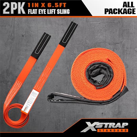 XSTRAP STANDARD 2PK 1"x6.5ft Lifting Sling Straps 2000 lb Vertical Capacity | 1600 lbs Choker / 4000 lbs Basket Capacity, 5:1 Safety Factor Polyester Web Slings for Rigging, Hoist, Tree Stump Removal