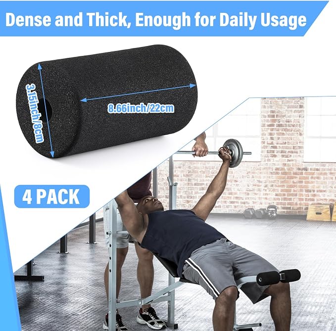 Deekin 4 Pcs Foam Foot Pad Rollers Buffer Tube Cover for Exercise Machine Home Gym Equipment Replacement Pads for Leg Extension Weight Bench Inversion Table(0.87 x 3.15 x 8.66 Inches)