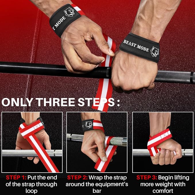 TECEUM Neoprene Padded Cotton Lifting Straps for Weightlifting, 1 Pair