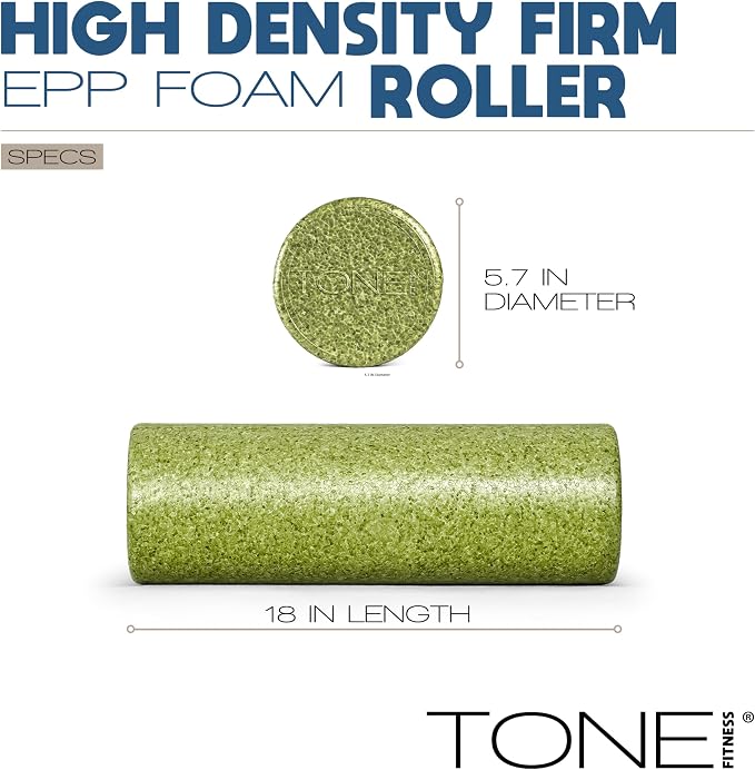 Tone Fitness High Density EPP Foam Exercise Foam Roller for Yoga, Pilates, Stretching, Massage, and Recovery | Multiple Sizes and Colors