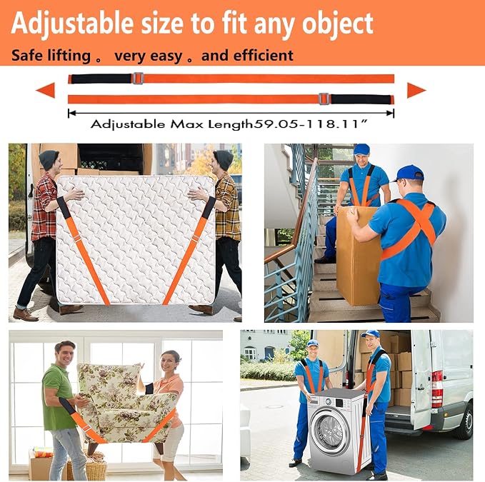 Moving Straps Lifting（Padded） one Person 2-Person Lifting and Moving System Appliance,for Harness Moving Mattress Couch Furniture Heavy Things,Suitable Professional Moving Body Strap Wrist Strap