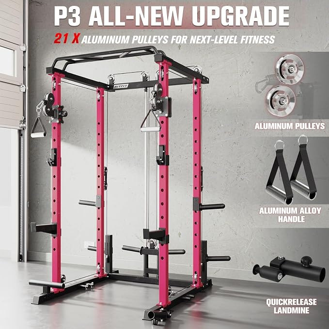 RitFit Power Cage Home Gym Package with Cable Crossover System | 1200LBS Power Rack, Weight Bench, Olympic Barbell & 230LBS Bumper Plates — All-in-One Home Gym