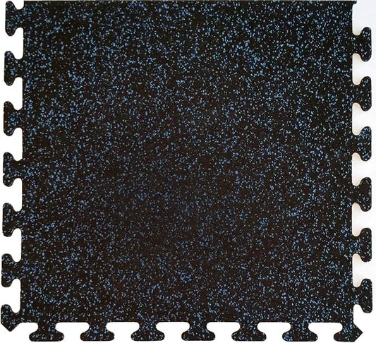 American Floor Mats Fit-Lock 3/8 Inch Heavy Duty Rubber Flooring - Interlocking Rubber Tiles (24" x 24" tile) 10% Blue - Single Border Tile