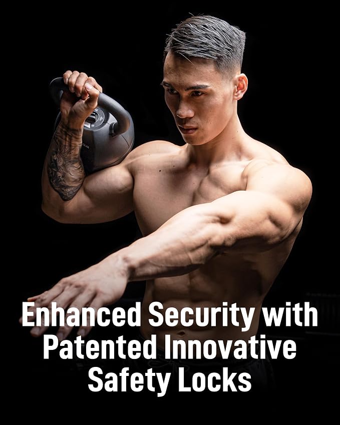 BYZOOM FITNESS Pure Series Adjustable Kettlebell 30/40/50LB - 5-IN-1 Weight Change, Patented Quick-Change Machenism, Ergonomic Curved Handle for Home Gym, Strength Training, HIIT, White OR Black