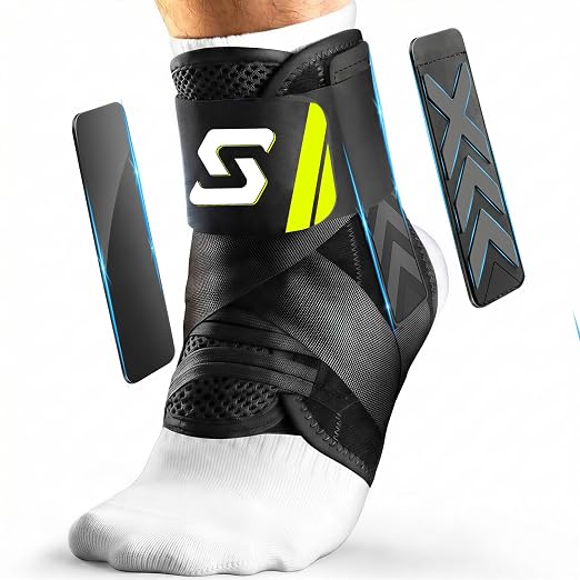 Quick Lace Up Ankle Brace for Sprained Ankle, Slim Fit Ankle Support Brace with Side Stabilizing Pads for Men & Women, Adjustable Ankle Stabilizer for Injury Recovery, Running, Sports, XL-Support Plate of 1