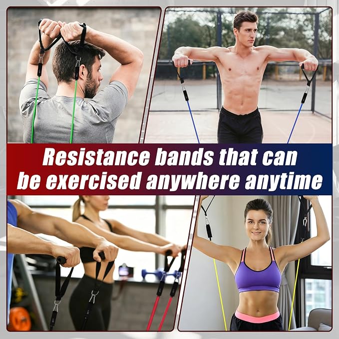 Resistance Bands with Handles, 5-Level Exercise Bands with Handles | Resistance Bands for Men and Women, Exercise Bands for Full-Body Training, Fitness, Physical Therapy, Workout Bands at Home;