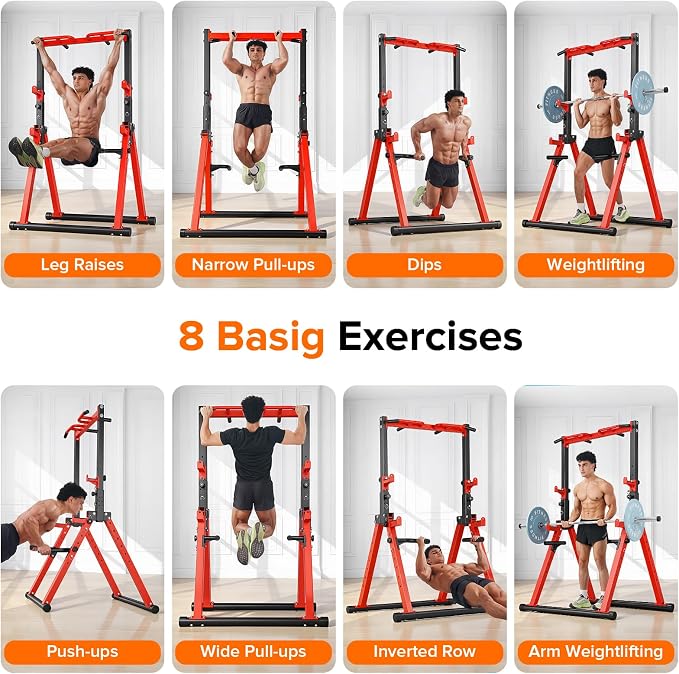 Foldable Power Tower Pull Up Bar Station, Adjustable Height | Portable Free Standing,700lbs Load Max, Adjustable Height fits Man,Woman,Power Tower Pull Up Dip Station, Multi Grips