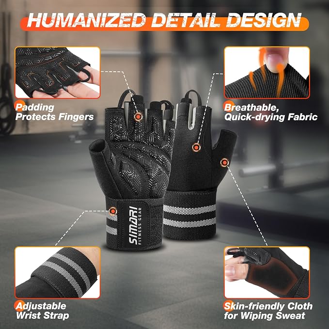 SIMARI Breathable Workout Gloves with Cushion Pad/Grip/Reduce Calluses, Weight Lifting Gloves for Gym Exercise, Cycling, Weightlifting Training, Fitness, Pilates, Kayaking, Gift for Men & Women