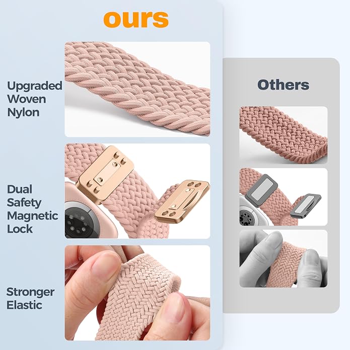 Laffav Braided Stretchy Band Compatible with Apple Watch Bands 42mm 40mm 41mm 38mm 44mm 45mm 46mm 49mm for Women Men, Magnetic Nylon Solo Loop Sport Strap for iWatch Series 11 10 9 8 7 6 5 4 SE Ultra