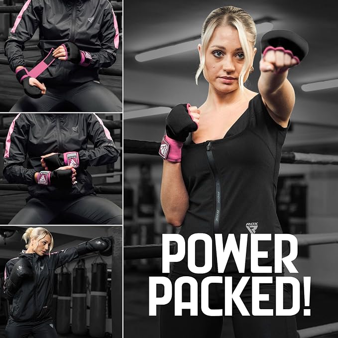 RDX Gel Boxing Hand Wraps Inner Gloves Men Women, Quick 100cm Long Wrist Straps, Elasticated Padded Fist Under Mitts Protection, Muay Thai MMA Kickboxing Martial Arts
