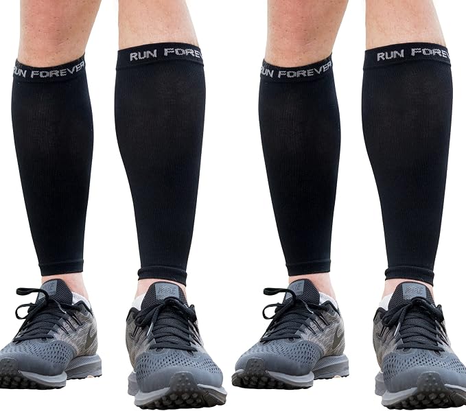 Run Forever Calf Compression Sleeve for Men & Women, 20-30mmHg Compression | Leg Sleeve for Shin Splints, Varicose Veins, Swelling & Pain Relief | Footless socks for Running, Cycling & Travel