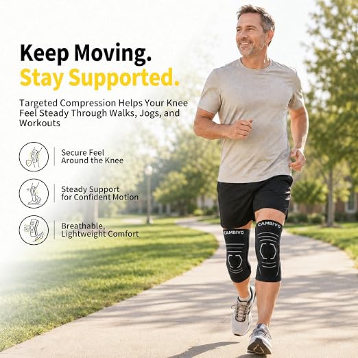 CAMBIVO 2 Pack Knee Brace for Women & Men, Compression Sleeves Knee Support | Lightweight Side Stabilizers| Latex free & silicone free | Knee pain relief for meniscus | Non-slip for running, hiking, gym