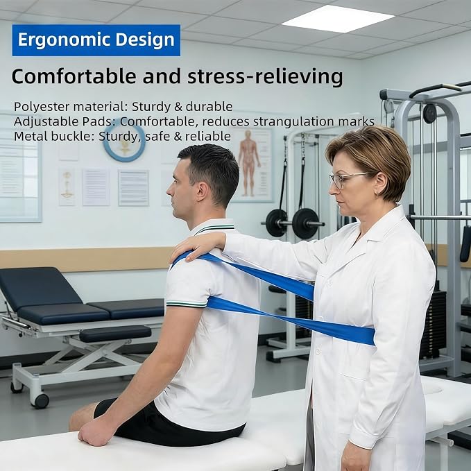 Mobilization Belt with Adjustable Thick Cushioning Pad – Ideal for Physical Therapy, Rehabilitation, Stretching & Mobility Training – Durable Traction Equipment for Therapists and Home Use (Blue)