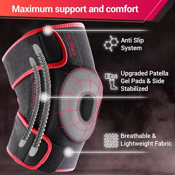 DR. BRACE ELITE Knee Brace with Side Stabilizers & Patella Gel Pads for Maximum Knee Pain Support and knee recovery for men and women-Please Check How To Size Video (Sunrise, Medium)