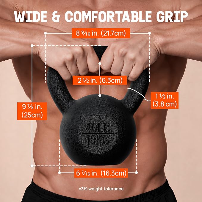 Yes4All Cast Iron Kettlebell, Strength Training Kettlebells 5-80 Lb (5,10,15,20,25,30,35,40,45,50,60,70,80 Lb) for Full Body Workout, Push up, Strength Training - Single & Kettlebell Set of 2 for Men