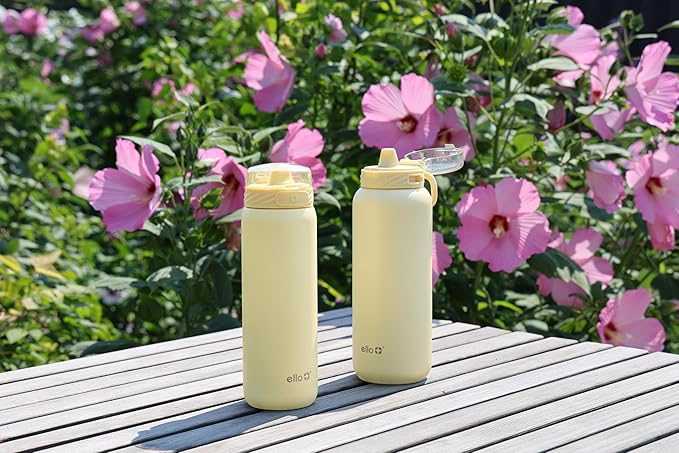 Ello Cooper 22oz Insulated Stainless Steel Water Bottle with Straw, Butter Yellow