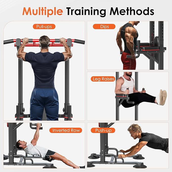 SogesPower Pull Up Bar Station Power Tower,12-Level Adjustable Heights | 66.1" to 94.5"Pull Up Dip Station for Home Gym, Pull Up Bar Stand Dip Bar Strength Training Fitness Equipment