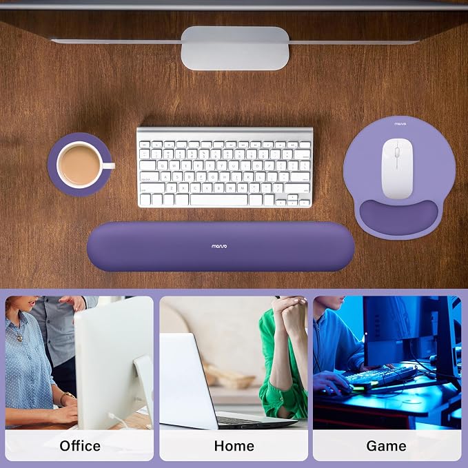 MOSISO Wrist Rest Support for Mouse Pad&Keyboard Set, Imperial Purple | Circle Curved Ergonomic Mousepad Non-Slip Base Home/Office Pain Relief&Easy Typing Pad with Soft Cloth&Silicone Lining
