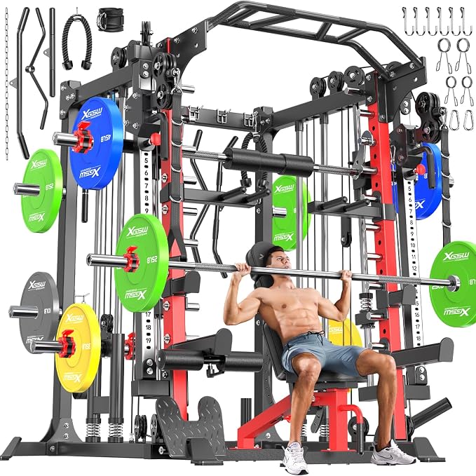 Multi-Purpose Squat Rack,Smith Machine Weight Rack Set with Cable Crossover System, Home Gym Power Racks, Power Racks and Packages
