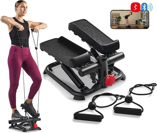 Sunny Health & Fitness Mini Stepper w/LCD Monitor & Adjustable Step Height | Fully Assembled, Stable Frame Design, Home Cardio Training, Hydraulic Stepper, Fits Everywhere, Resistance Bands Option