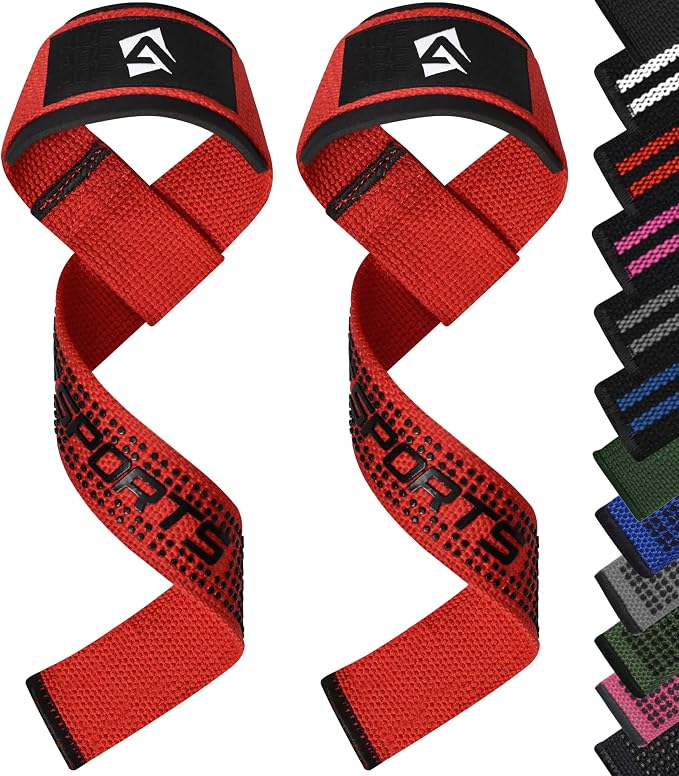 AQF Weight Lifting Straps, Padded Cotton Gym Wrist Straps for Deadlifts | 23" Extra-Long, Heavy-Duty Webbing, 5mm Neoprene Cushioning, Open-Loop Design, Sold as Pair, Ideal for Rows & Pull Workout