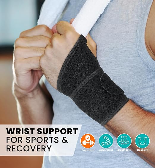 HiRui Wrist Wraps 2-Pack, Adjustable Breathable Wrist Support Brace for Men & Women – Pain Relief for Carpal Tunnel Syndrome, Tendonitis, Arthritis, Sports, Workouts – Fits Left & Right Hand (Black)