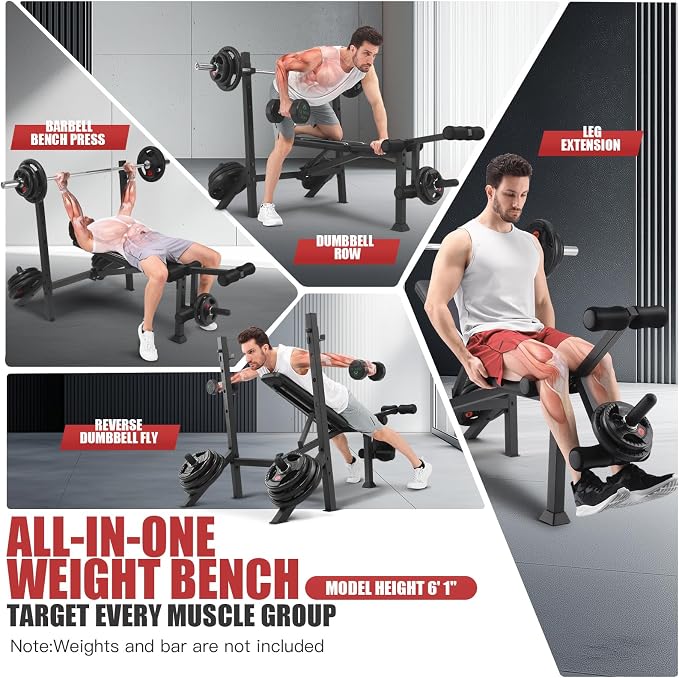 OPPSDECOR 900 LBS Weight Bench Set with Squat Rack, Adjustable Bench Press Set with Leg Extension and Leg Curl, Foldable Flat/Incline/Decline Workout Bench for Home Gym