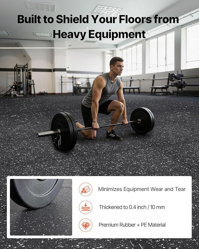 VEVOR 0.4Inch 96sq.ft 24 Tiles Gym Flooring for Home Gym, Rubber Top with High Density EVA Foam, 24 x 24In Gym Floor Exercise Equipment Mats, Interlocking Gym Mats, Puzzle Workout Mats, Black & White | Rubber Top with High Density EVA Foam, Lightweight...