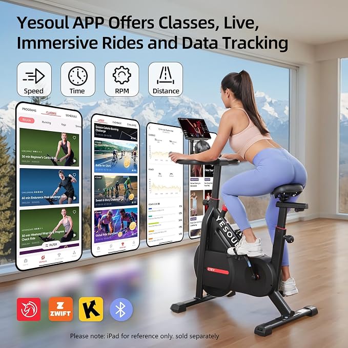 Yesoul Exercise Bike, Stationary Bike for Home with Magnetic Resistance | Smart Bluetooth Tracking, Quiet Magnetic Resistance, Tablet Mount and 350 lb Capacity for Home Gym Cycling Workouts