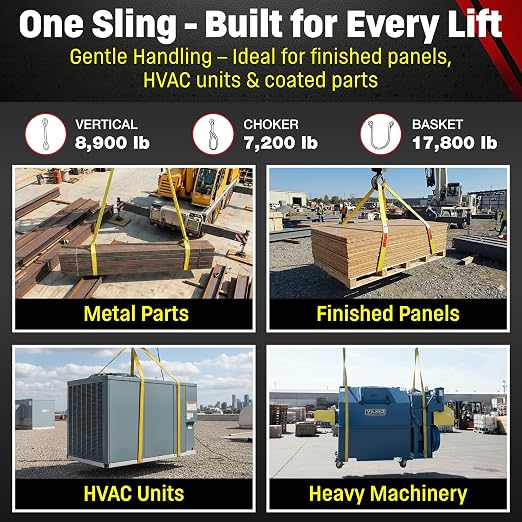 DD Sling (USA Made). 3" Widths by 6' to 20' Lengths in Listing, 2 Ply Twisted Eye, Nylon Lifting Slings, Eye & Eye, 8,900 lbs Vert, 7,200 lbs Choker, 17,800 lbs Basket Load Capacity (3" x 16')