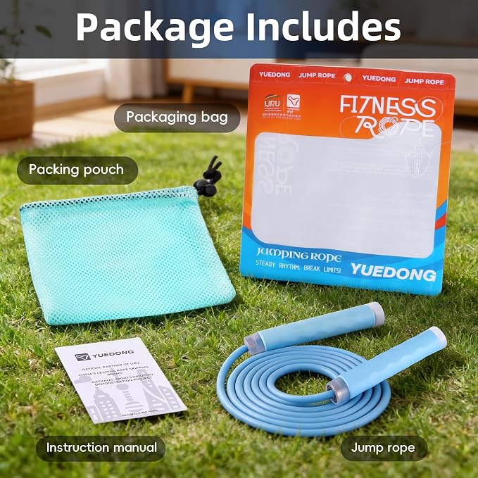YUEDONG 7mm Thick PVC Jump Rope with Ball Bearings for Men and Women | 7mm thick PVC rope, ball bearings, ergonomic anti-slip grip, adjustable length, for cardio, fat burning and home workouts