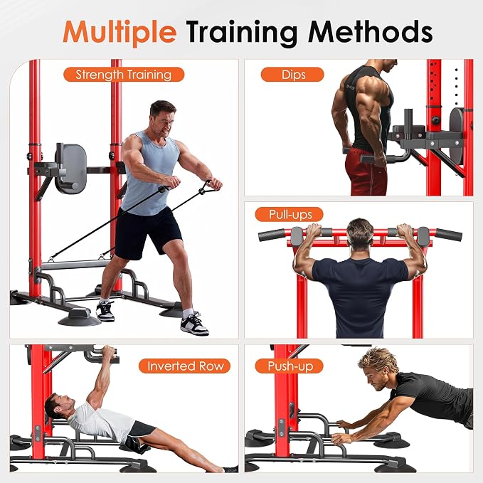 SogesPower Pull Up Bar Station Power Tower,12-Level Adjustable Heights | 66.1" to 94.5"Pull Up Dip Station for Home Gym, Pull Up Bar Stand Dip Bar Strength Training Fitness Equipment