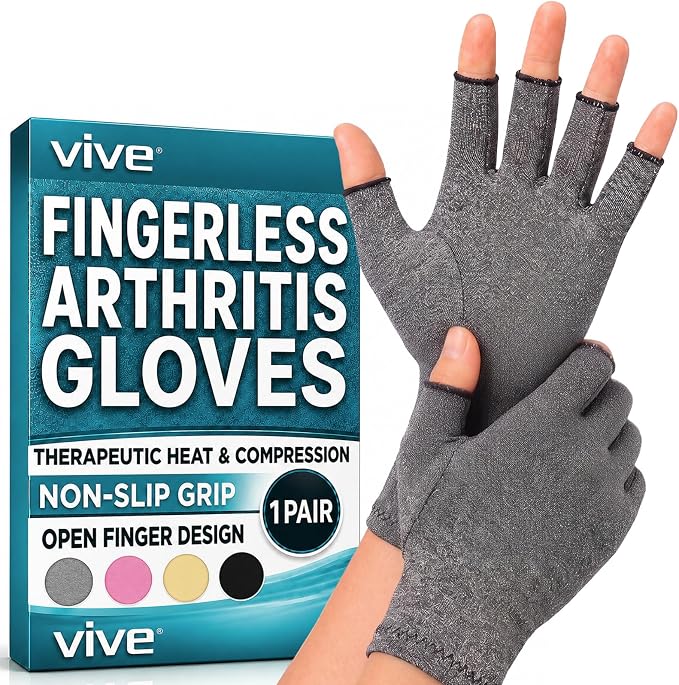 Vive Arthritis Gloves - Men, Women Rheumatoid Compression Hand Glove for Osteoarthritis- Arthritic Joint Pain Relief - Carpal Tunnel Wrist Support - Open Finger, Fingerless Thumb for Computer Typing | Osteoarthritis- Arthritic Joint Pain Relief - Carpa...